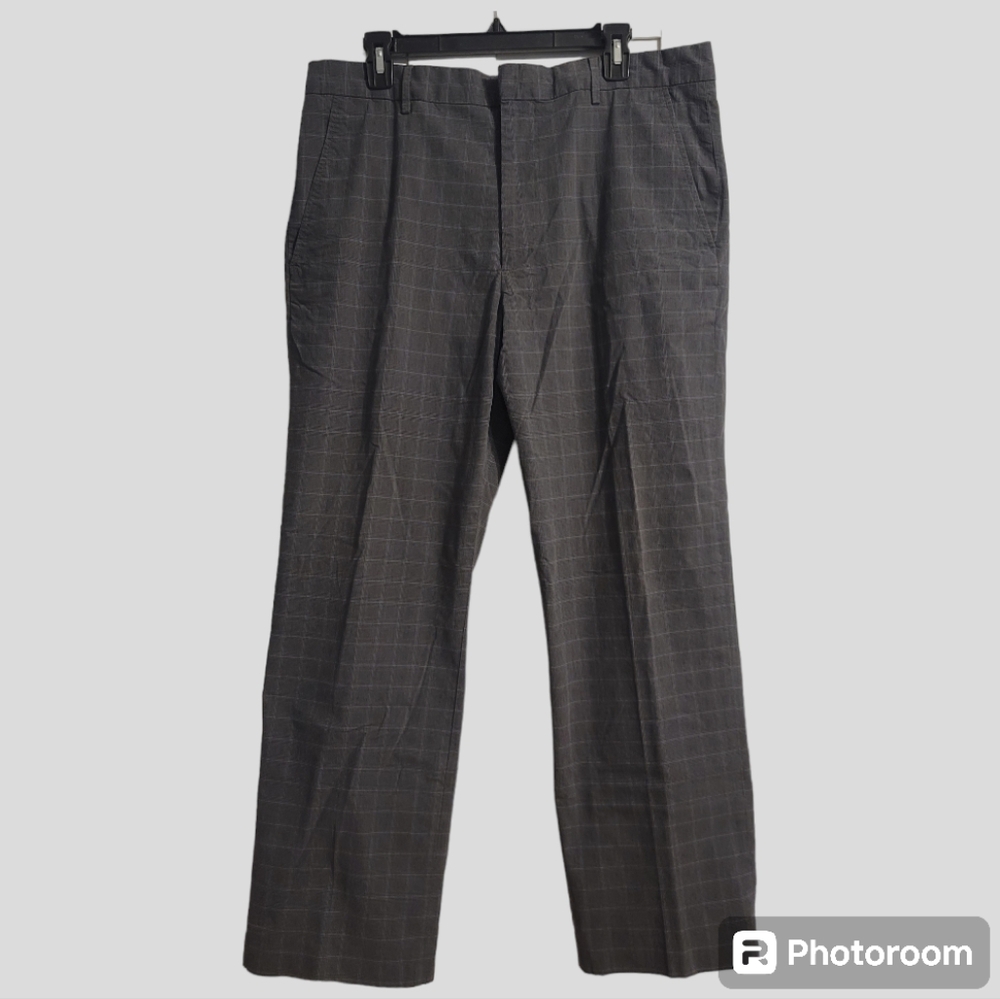 Banana Republic Dress Chino Pants Men's 36x30 Gray Plaid Straight-Leg Preppy